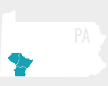 map of Westmoreland, Alleghen, and Fayette counties